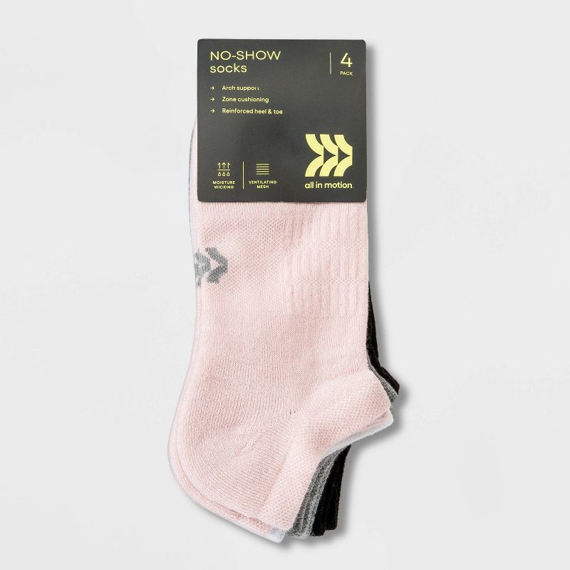 Women's Cushioned 4pk No Show Athletic Socks - All In Motion™ 4-10, 2 of 7