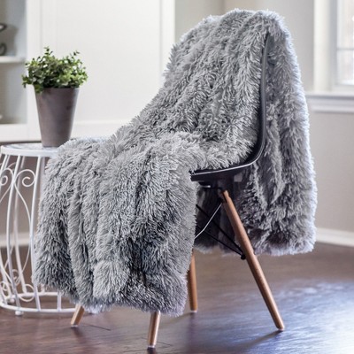 Gray Reversible Faux Fur and Sherpa Throw Blanket 50" x 65"