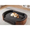 Gulches Scandinavian Style Large Dog Pet Sofa with Solid Wood Legs, Curved Walnut Wood Back, Velvet Cushion in Dark Gray - 4 of 4