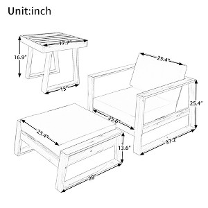 Gulches U_STYLE Acacia Wood Outdoor Lounge Set - Chair, Ottoman & Side Table with Removable D18 Foam Cushions, All-Weather - 1 of 4