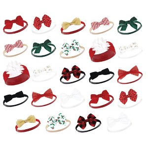 Hudson Baby Infant Girl Cotton and Synthetic Headbands Bundle Set, 12 Days Of Christmas Holly, 0-24 Months - 1 of 2