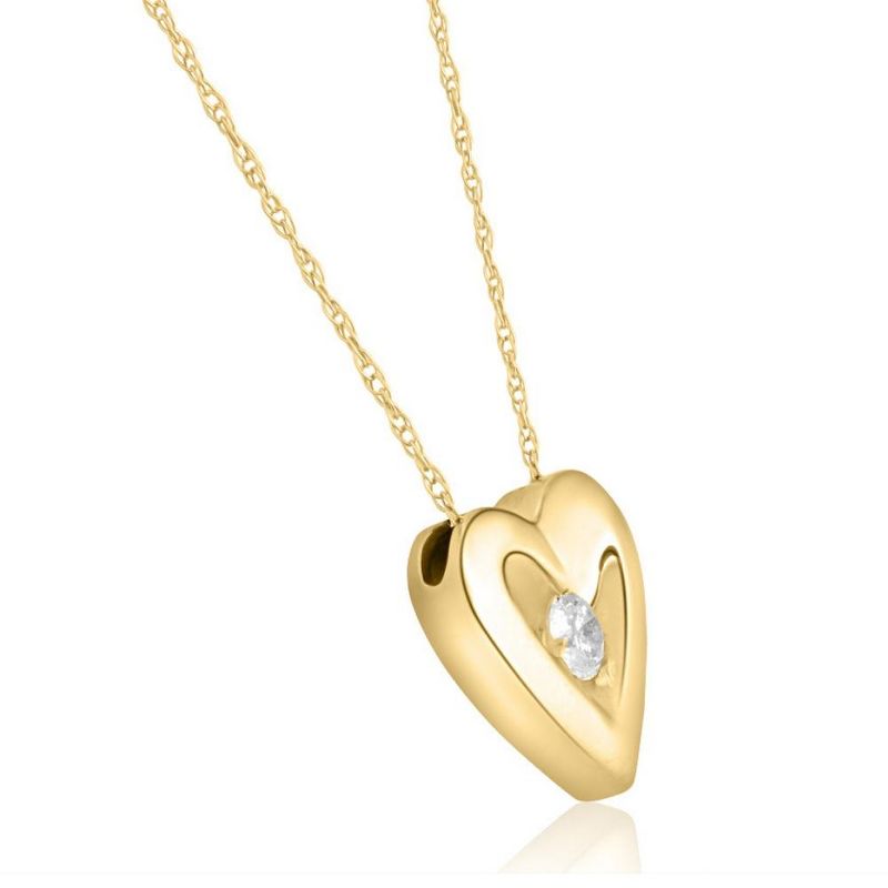Pompeii3 1/5Ct Round Diamond Necklace Heart Shaped Pendant in 10k White or Yellow Gold, 2 of 4