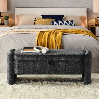 Serena Chenille Fabric Ottoman Oval Storage Bench with Large Storage Space - The Pop Home