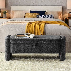 Serena Chenille Fabric Ottoman Oval Storage Bench with Large Storage Space - The Pop Home - 1 of 4