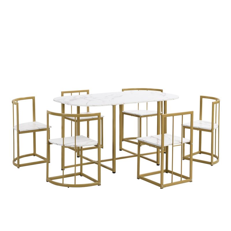 Modern 7-Piece Dining Table Set with Faux Marble Top and 6 Chairs - ModernLuxe, 5 of 13