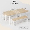 3-Piece Retro Brown Dining Set | Rectangular Table + 2 Upholstered Benches (Seats 4) | Chamfered Metal Frame for Small Kitchens/Apartments - 4 of 4