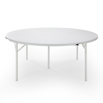 Infurnic Desks, Folding Table with Built in Handle, Portable Round Table for Party, Dining, Picnic, White, 66.14"*66.14"*29.13"