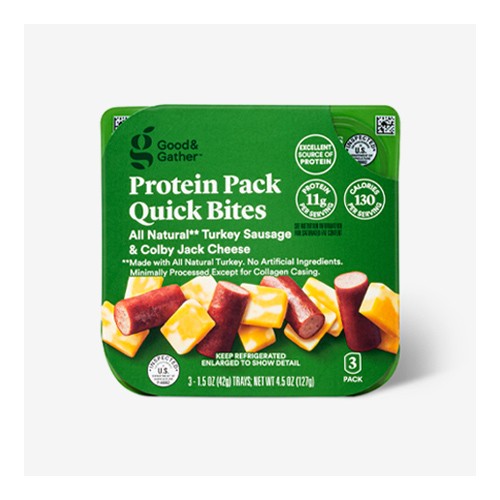 Colby Jack Cheese & Turkey Sausage Protein Pack Quick Bite - 4.5oz/3ct - Good & Gather™, Cheddar Cheese & Beef Sausage Protein Pack Quick Bite - 4.5oz/3ct - Good & Gather™