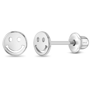 Girls' Polished Smiling Face Screw Back Sterling Silver Earrings - In Season Jewelry - 1 of 4