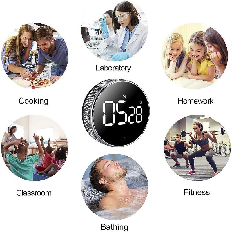 Link LED Modern Knob Rotation Kitchen Timer Large Display Timer Magnetic Back Great For Baking Classrooms Fitness Studying Easy For Kids & Seniors, 4 of 9