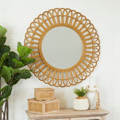 Rattan Starburst Wall Mirror Brown - Olivia & May: Boho Style, Decorative, No Assembly Required