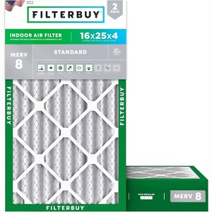 Filterbuy 16x25x4 Air Filter (2-Pack), Pleated MERV 8 Dust Defense Replacement HVAC AC Furnace Filters (Actual Size: 15.50 x 24.50 x 3.63) - 1 of 4