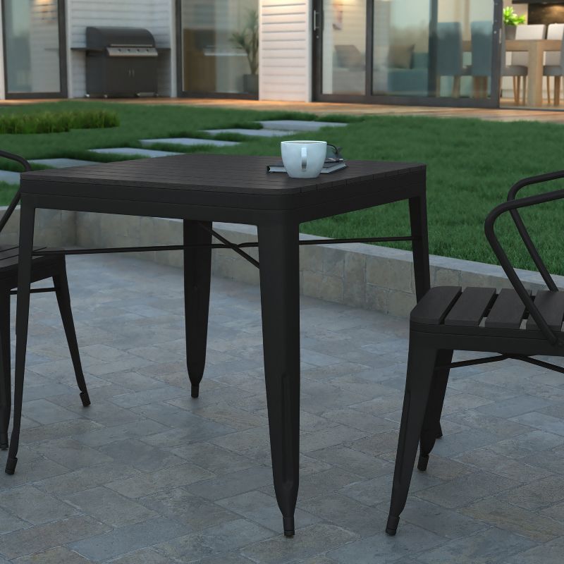 Emma and Oliver Modern Weather and Rust Resistant Black Steel Patio Table with Polyresin Top and Rounded Corners for Indoor and Outdoor Use, 4 of 10