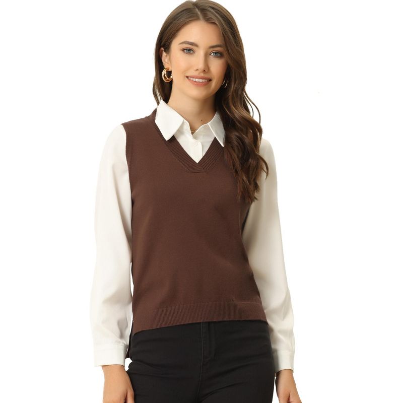 Allegra K Women's V Neck Sleeveless Pullover Knit Sweater Vest, 1 of 6