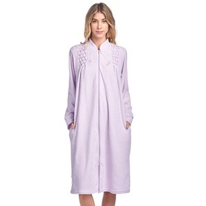 Casual Nights Women's Zipper Front Jacquard Terry Fleece Robe Duster - 1 of 4