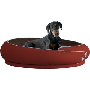 Calming Cuddler Dog Bed - Medium Red Round Canvas Kennel with Washable Covers - 1 of 4