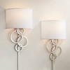 Possini Euro Design Circles Modern Wall Light Sconces Set of 2 Brushed Nickel Plug-in 12" Fixture Off White Cotton Shade for Bedroom Reading House - 2 of 4