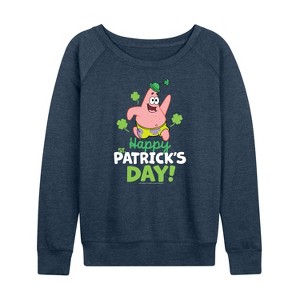 Women's - SpongeBob Squarepants - Happy St Patricks Day Lightweight French Terry Wide Neck Long Sleeve Shirt - 1 of 4