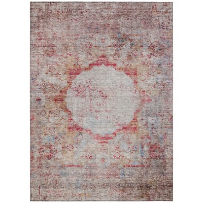 Red Gray And Blue Oriental Washable Indoor Outdoor Area Rug