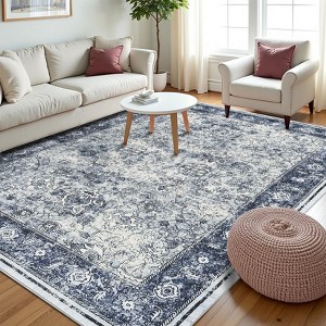 Living Room Washable Non Slip Vintage Retro Rugs Low Pile Chenille Print Rug for Bedroom Dining Room Home Office - 1 of 4