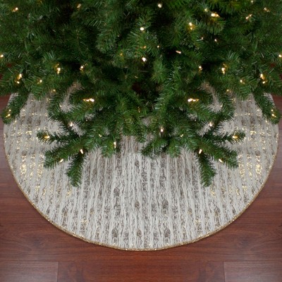 Ivory and Gold Faux Fur Christmas Tree Skirt with Glitter