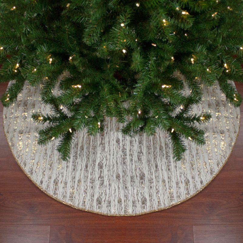 Northlight 48" Cream and Gold Wood Grain Pattern and Faux Fur Christmas Tree Skirt, 2 of 5