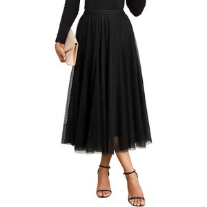 Women's Tulle Layered A-Line Skirt - High Waist Flowy Long Tutu for Date Night & Fall Fashion Black - 1 of 4