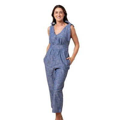Hope & Henry Women's Sleeveless Bow Shoulder Jumpsuit