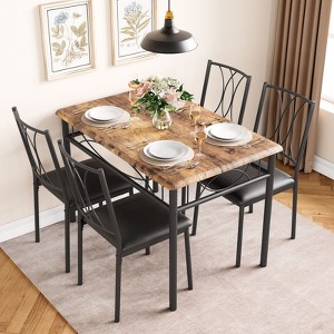 Dining Table Set for 4, Kitchen Table and Chairs, Dining Room Table Set with 4 Upholstered Chairs, Kitchen Table Set , Brown - 1 of 4