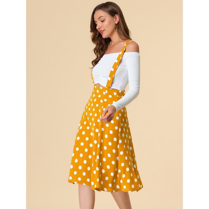 Allegra K Women's Vintage Polka Dots Midi Floral Suspender Skirt, 4 of 7