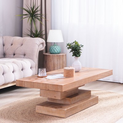 YUHAO 31 in. Drum Fluted Modern Round Coffee Table, Mid Century Circle Center Coffee Tables with Sturdy Pedestal