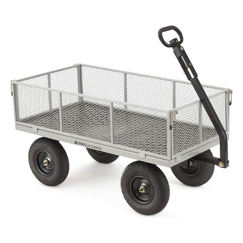 Gorilla Carts 1000 Pound Capacity Heavy Duty Steel Mesh Versatile Utility Wagon Cart with Easy Grip Handle for Outdoor Hauling, Gray, 1 of 7