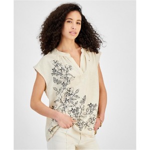 Tommy Hilfiger Womens Paisley Peplum Blouse, Beige, X-Large - 1 of 1