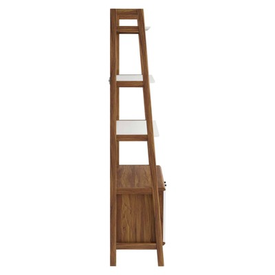 Walnut White 33" Tiered Bookshelf with Concealed Storage