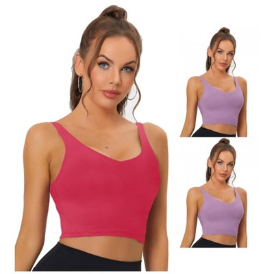 Allegra K Women's Workout Fitness Longline Wireless Padded Sports Bras Multicolored