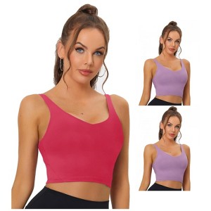 Allegra K Women's Workout Fitness Longline Wireless Padded Sports Bras Multicolored - 1 of 4