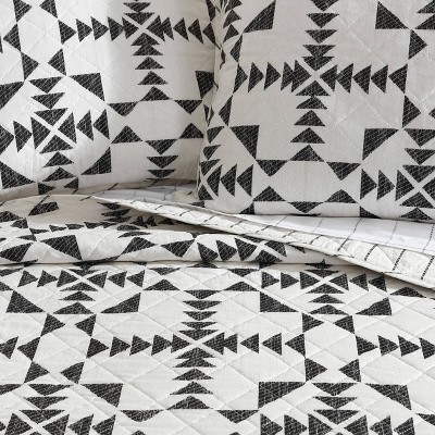 Ivory and Charcoal Cotton Reversible Full Quilt Set