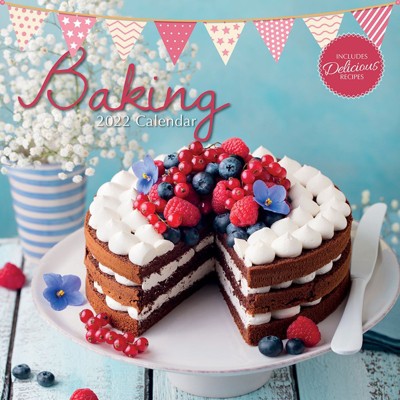 The Gifted Stationery 2021 - 2022 Monthly Wall Calendar, 16 Month, Cake Baking Food Theme with Reminder Stickers, 12 x 12 in