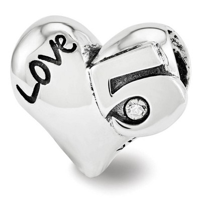 Black Bow Jewelry Sterling Silver with Crystals 5th Anniversary Heart Bead Charm