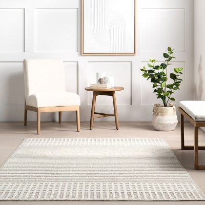 Yulia Light Grey Geometric Washable Synthetic 4' x 6' Rug