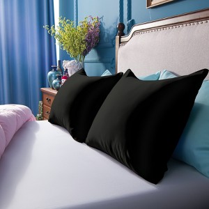 2 Pack Satin Pillowcases, Skin-Friendly Luxury Pillow Cases with Hidden Zipper - NTBAY - 1 of 4