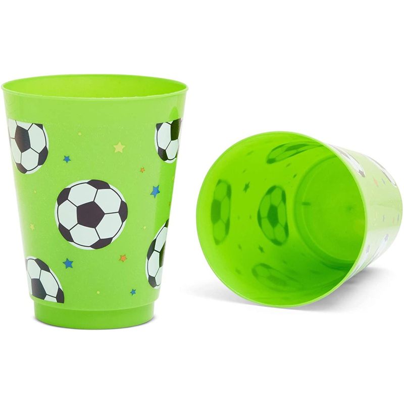 Blue Panda 16 Packs Soccer Ball Themed Reusable Plastic Cups for Kids Birthday Party Parties Supplies, Green, 2 of 7