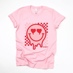 Simply Sage Market S.W.Smiley Valentine Smiley Checkered Short Sleeve Tee - XL - Pink - 1 of 4