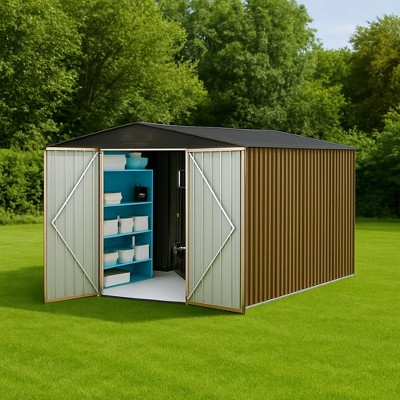 8x8 FT Outdoor Storage Shed,Utility Metal Tool Storage with Lockable Doors and Updated Frame Structure, Large Garden Shed for Backyard