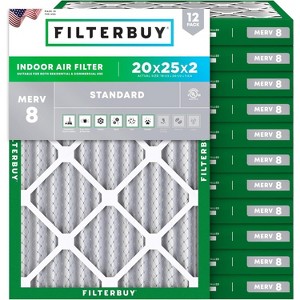 Filterbuy 20x25x2 Air Filter (12-Pack), Pleated MERV 8 Dust Defense Replacement HVAC AC Furnace Filters (Actual Size: 19.50 x 24.50 x 1.75) - 1 of 4