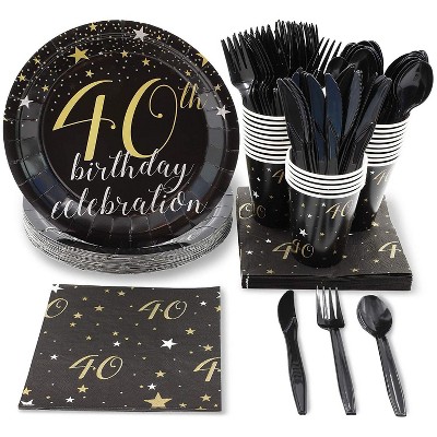 Blue Panda 24 Set 40th Birthday Celebration Party Supply Plate Napkins Cup Knife Spoon Fork