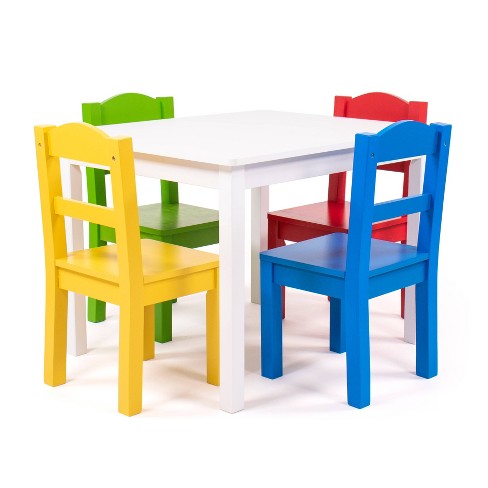 Humble Crew, White Kids Wood Square Table and 2 Chairs Set