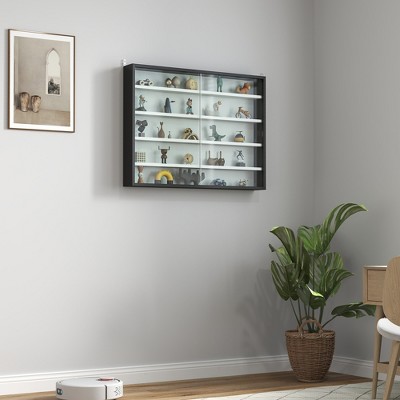 Black and White Wall Mounted Display Cabinet with Adjustable Shelves