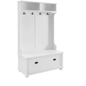 Vynxaria White Classic Freestanding Coat Rack with Open Shelves, Shoe Cabinet & 4 Hooks, Ideal for Hallways & Entrances - 1 of 4