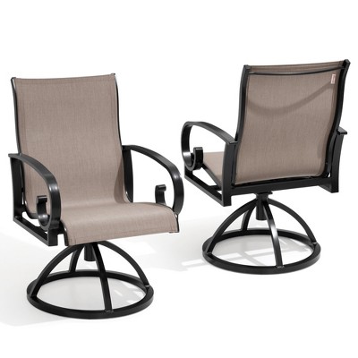 Pellebant Patio Swivel Dining Chairs with Sunbrella Textilene Mesh Fabric, Outdoor Furniture Gentle Rocker Chair with Back and Arm